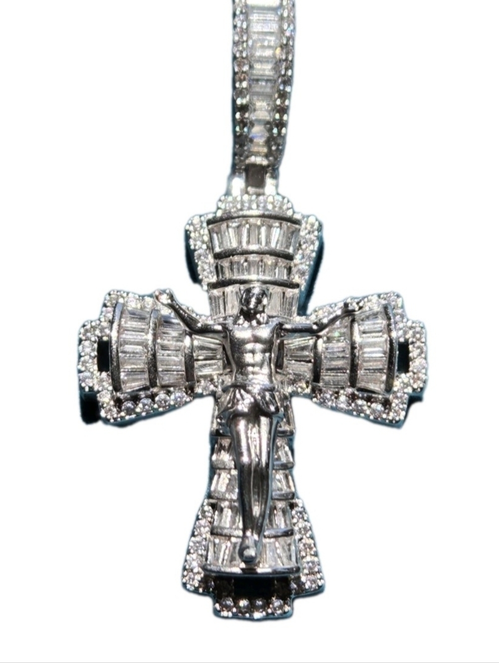 Iced Out Jesus Cross Pendant/ 925 Sterlin Silvr w Mossinite Stones NEW - Picture 5 of 12